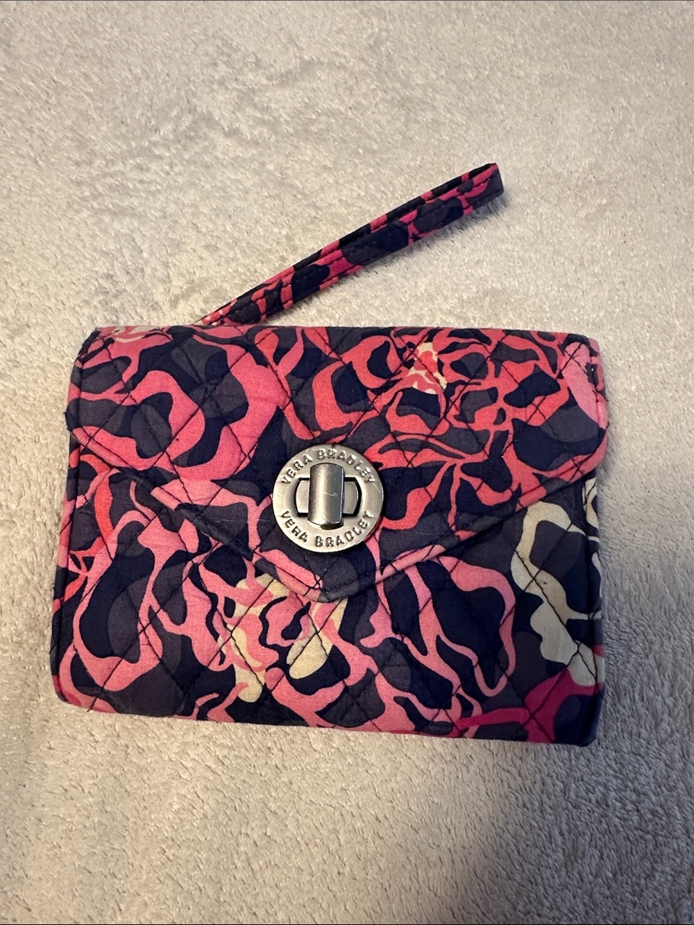 Vera Bradley Pink Navy Floral Quilted Wristlet